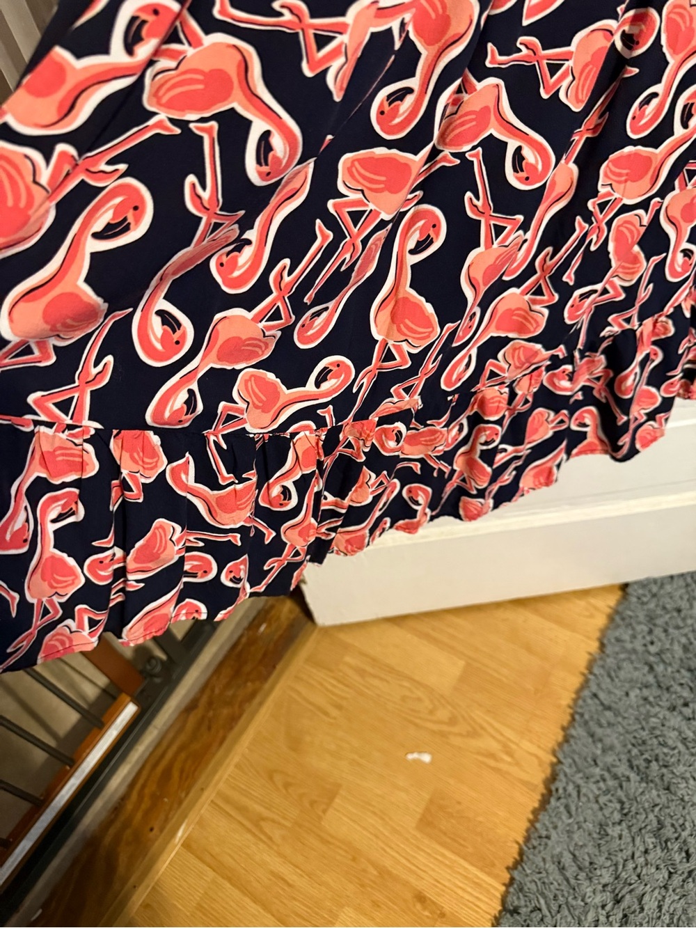 Navy Crochet Yoke Flamingo Print Maxi Dress by Crown and Ivy sz Lg. - Picture 4 of 4